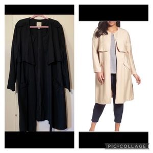 Nordstrom Sejour Black Longline Front Pocket Duster/Jacket Size 18